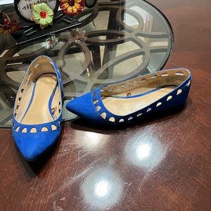 Express royal blue cut out pointed toe women's flats shoes.